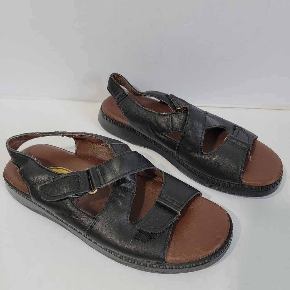 Dr. Scholls Women Black Leather Upper Strappy Comfort Shoes Sz 8.5 Adjustable